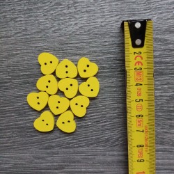 Set of wooden buttons, hearts, yellow