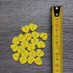 Set of wooden buttons, hearts, yellow polka dot