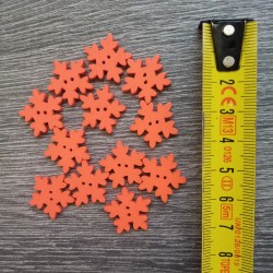 Set of wooden buttons, snowflake, red-orange