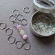 Set of stitch markers (30 silver + 1 main lavender)