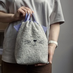Handmade cotton boucle fabric Cat Bag M Lavender