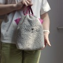 Boucle fabric Bag Fluffy Cat Fuchsia