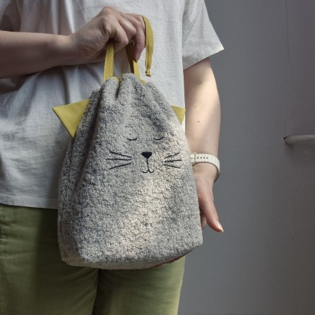 Boucle fabric Bag Fluffy Cat Mustard